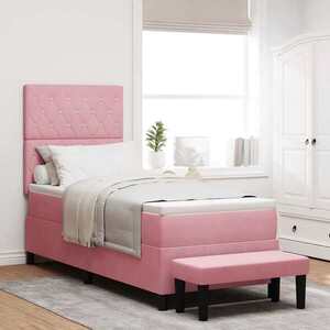Imagine vidaXL Pat cu arcuri cu headboard Roz 200 x 80 cm Catifea