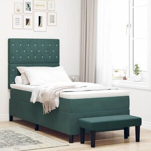 Imagine vidaXL Pat cu arcuri cu headboard Verde închis 200 x 90 cm Catifea