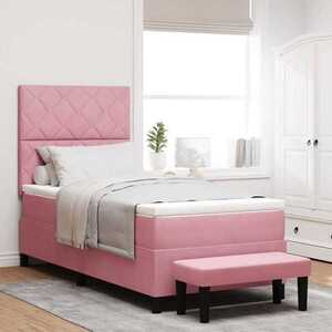 Imagine vidaXL Pat cu arcuri cu pernă cu headboard Roz 200 x 100 cm Catifea
