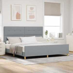 Imagine vidaXL Cadru de pat cu headboard Gri deschis 200 x 200 cm țesătură