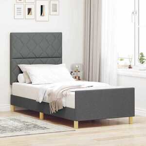Imagine vidaXL Cadru de pat cu headboard Gri închis 90 x 200 cm țesătură