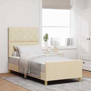 Imagine vidaXL Cadru de pat cu headboard Crem 90 x 200 cm țesătură