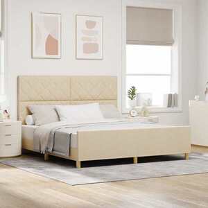Imagine vidaXL Cadru de pat cu headboard Crem 180 x 200 cm țesătură