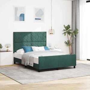 Imagine vidaXL Pat cu arcuri cu headboard Verde închis 160 x 200 cm Catifea