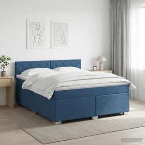 Imagine vidaXL Pat boxspring cu saltea albastru 140 x 190 cm Țesătură