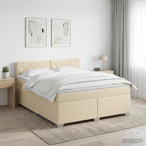 Imagine vidaXL Pat boxspring cu saltea cu headboard Crem 180 x 200 cm Țesătură