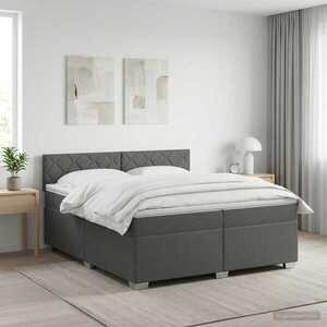 Imagine vidaXL Pat boxspring cu saltea Gri închis 200 x 200 cm Țesătură