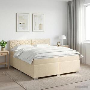 Imagine vidaXL Pat boxspring cu saltea cu headboard Crem 200 x 200 cm Țesătură