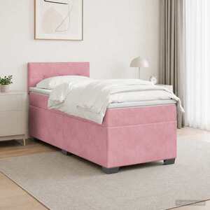 Imagine vidaXL Pat boxspring cu saltea cu headboard Roz 80 x 200 cm Catifea