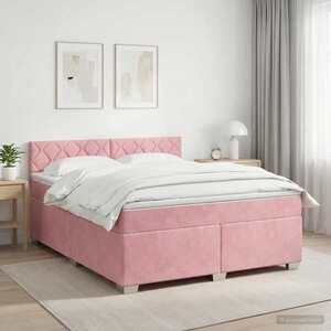 Imagine vidaXL Pat boxspring cu saltea cu headboard Roz 140 x 200 cm Catifea