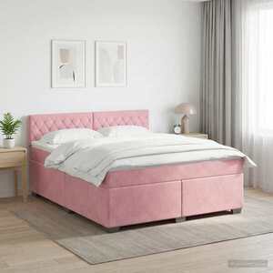 Imagine vidaXL Pat boxspring cu saltea cu headboard Roz 160 x 200 cm Catifea