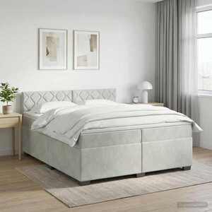 Imagine vidaXL Pat boxspring cu saltea Gri deschis 200 x 200 cm Catifea