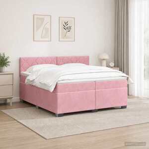 Imagine vidaXL Pat boxspring cu saltea cu headboard Roz 200 x 200 cm Catifea