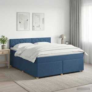 Imagine vidaXL Pat boxspring cu saltea albastru 160 x 200 cm Țesătură