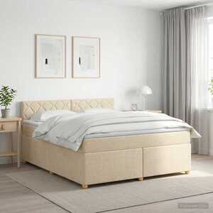 Imagine vidaXL Pat boxspring cu saltea cu headboard Crem 180 x 200 cm Țesătură