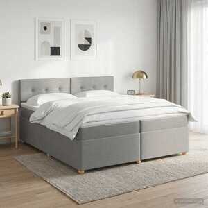 Imagine vidaXL Pat boxspring cu saltea Gri deschis 200 x 200 cm Țesătură