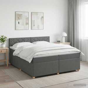 Imagine vidaXL Pat boxspring cu saltea Gri închis 200 x 200 cm Țesătură