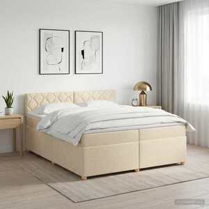 Imagine vidaXL Pat boxspring cu saltea cu headboard Crem 200 x 200 cm Țesătură