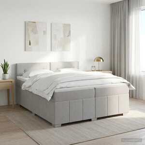 Imagine vidaXL Pat boxspring cu saltea Gri deschis 200 x 200 cm Țesătură