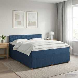 Imagine vidaXL Pat boxspring cu saltea albastru 140 x 190 cm Țesătură