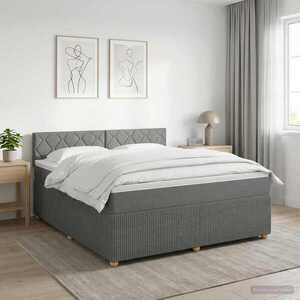 Imagine vidaXL Pat boxspring cu saltea Gri închis 160 x 200 cm Țesătură