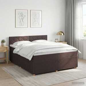 Imagine vidaXL Pat boxspring cu saltea Maro închis 180 x 200 cm Țesătură
