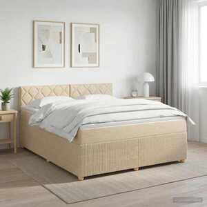 Imagine vidaXL Pat boxspring cu saltea cu headboard Crem 180 x 200 cm Țesătură