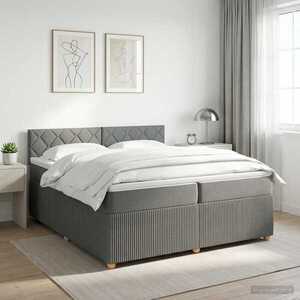 Imagine vidaXL Pat boxspring cu saltea Gri închis 200 x 200 cm Țesătură