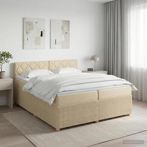 Imagine vidaXL Pat boxspring cu saltea cu headboard Crem 200 x 200 cm Țesătură