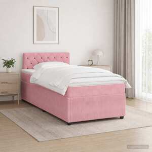 Imagine vidaXL Pat boxspring cu saltea cu headboard Roz 120 x 190 cm Catifea
