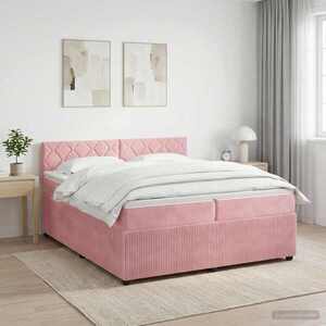 Imagine vidaXL Pat boxspring cu saltea cu headboard Roz 200 x 200 cm Catifea