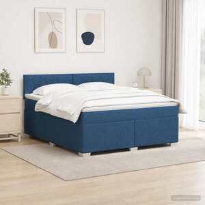 Imagine vidaXL Pat box spring cu saltea și LED albastru 140 x 190 cm Țesătură