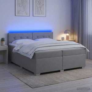 Imagine vidaXL Pat box spring cu saltea și LED Gri deschis 200 x 200 cm