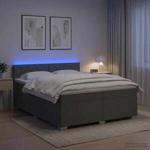 Imagine vidaXL Pat box spring cu saltea și LED Gri închis 200 x 200 cm