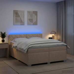 Imagine vidaXL Pat box spring cu saltea și LED Crem 200 x 200 cm Țesătură