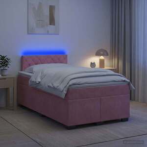 Imagine vidaXL Pat box spring cu saltea și LED Roz 120 x 190 cm Catifea