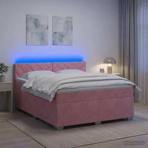 Imagine vidaXL Pat box spring cu saltea și LED Roz 140 x 200 cm Catifea