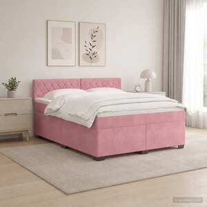 Imagine vidaXL Pat box spring cu saltea și LED Roz 160 x 200 cm Catifea
