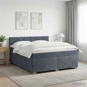 Imagine vidaXL Pat box spring cu saltea și LED Gri închis 180 x 200 cm Catifea