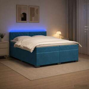 Imagine vidaXL Pat box spring cu saltea și LED albastru 200 x 200 cm Catifea