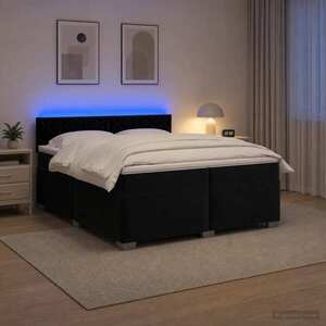 Imagine vidaXL Pat box spring cu saltea și LED Negru 200 x 200 cm Catifea