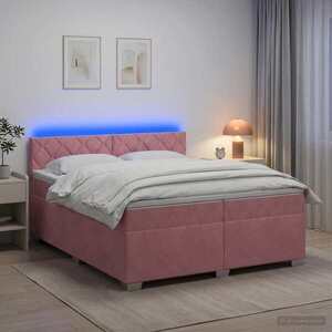 Imagine vidaXL Pat box spring cu saltea și LED Roz 200 x 200 cm Catifea