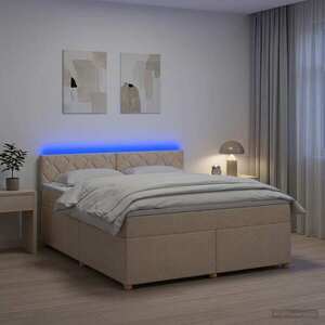 Imagine vidaXL Pat boxspring cu saltea cu benzi LED Crem 180 x 200 cm Țesătură