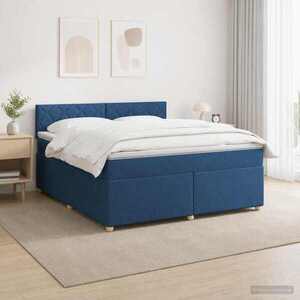 Imagine vidaXL Pat boxspring cu saltea albastru 180 x 200 cm Țesătură