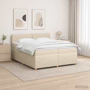 Imagine vidaXL Pat boxspring cu saltea cu benzi LED Crem 200 x 200 cm Țesătură