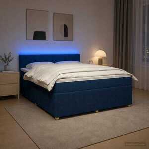 Imagine vidaXL Pat boxspring cu saltea albastru 160 x 200 cm Țesătură