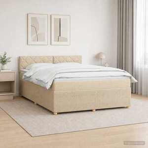 Imagine vidaXL Pat boxspring cu saltea cu benzi LED Crem 180 x 200 cm Țesătură
