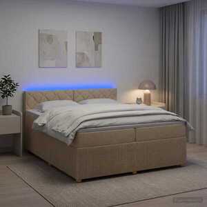 Imagine vidaXL Pat boxspring cu saltea cu benzi LED Crem 200 x 200 cm Țesătură