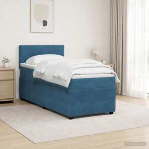 Imagine vidaXL Pat boxspring cu saltea albastru 80 x 200 cm Catifea