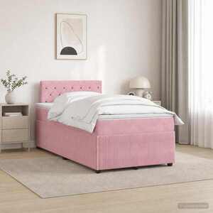 Imagine vidaXL Pat boxspring cu saltea cu benzi LED Roz 120 x 190 cm Catifea